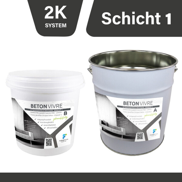 2K Microzement Spachtel in Betonoptik - SCHICHT 1 - BETON VIVRE 5 kg (A 2,5 kg + B 2,5 kg)