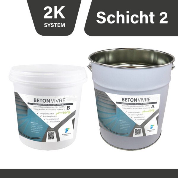 2K Microzement Spachtel in Betonoptik - SCHICHT 2 - BETON VIVRE 5 kg (A 2,5 kg + B 2,5 kg)