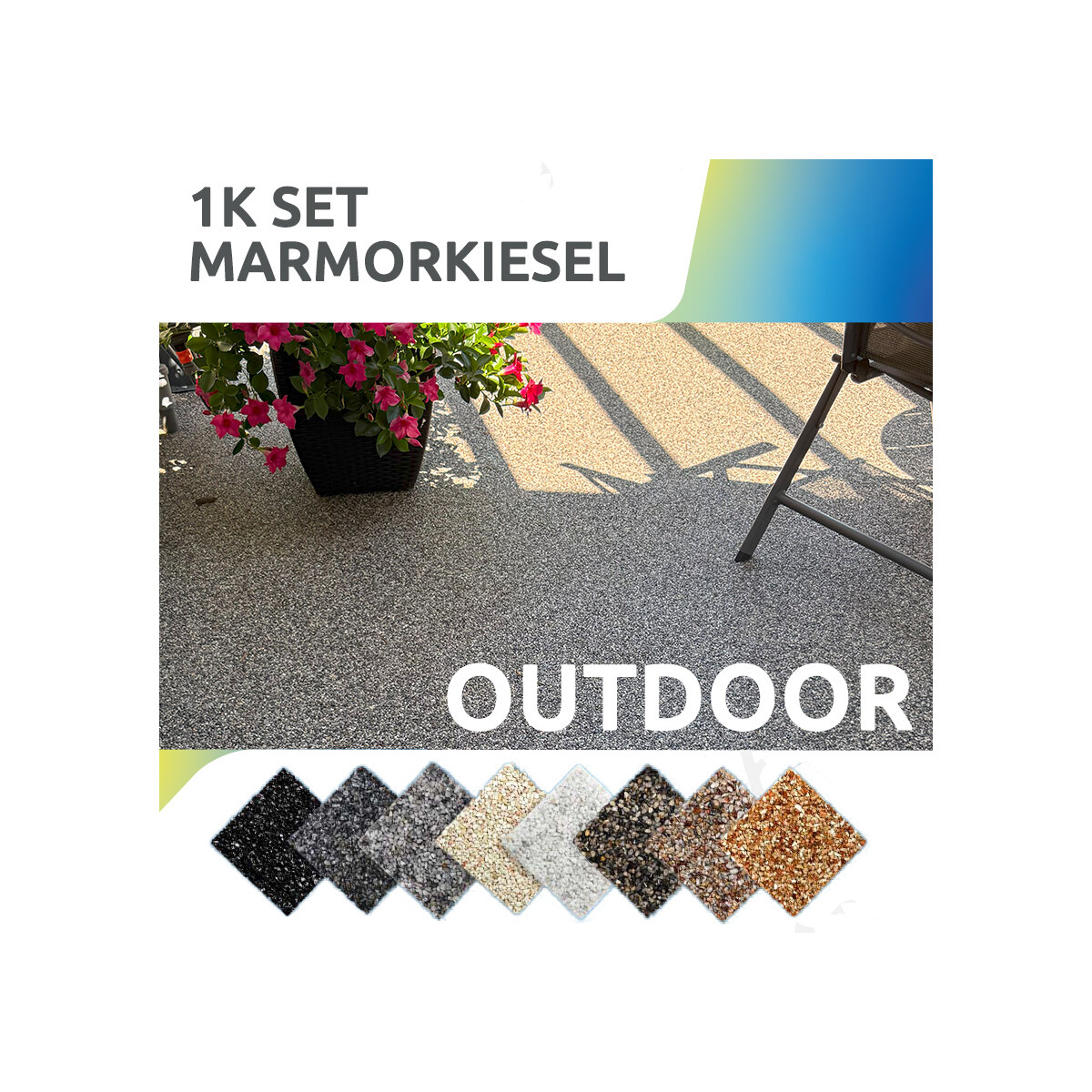 FLOORRESIN Steinteppich Komplett-Set - OUTDOOR - 1K und Marm