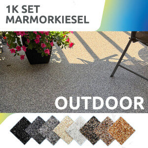 FLOORRESIN Steinteppich Komplett-Set - OUTDOOR - 1K und Marmorkiesel