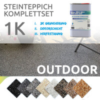 FLOORRESIN Steinteppich Komplett-Set - OUTDOOR - 1K und Marmorkiesel