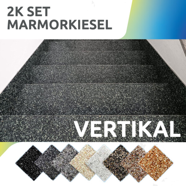 FLOORRESIN Steinteppich Komplett-Set - VERTIKAL - 2K und Marmorkiesel